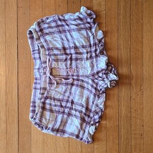 Awhile Flannel Plaid Pajama Shorts, Ruffle Detailing, Purple/Cream, Woman's M